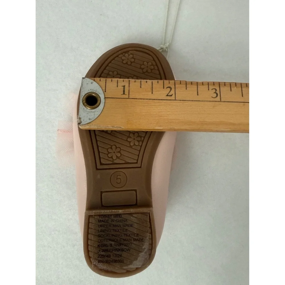 Jumping Beans Toddler Girls Pink Ballet Flats Tulle Bow Memory Foam Size 5 NEW